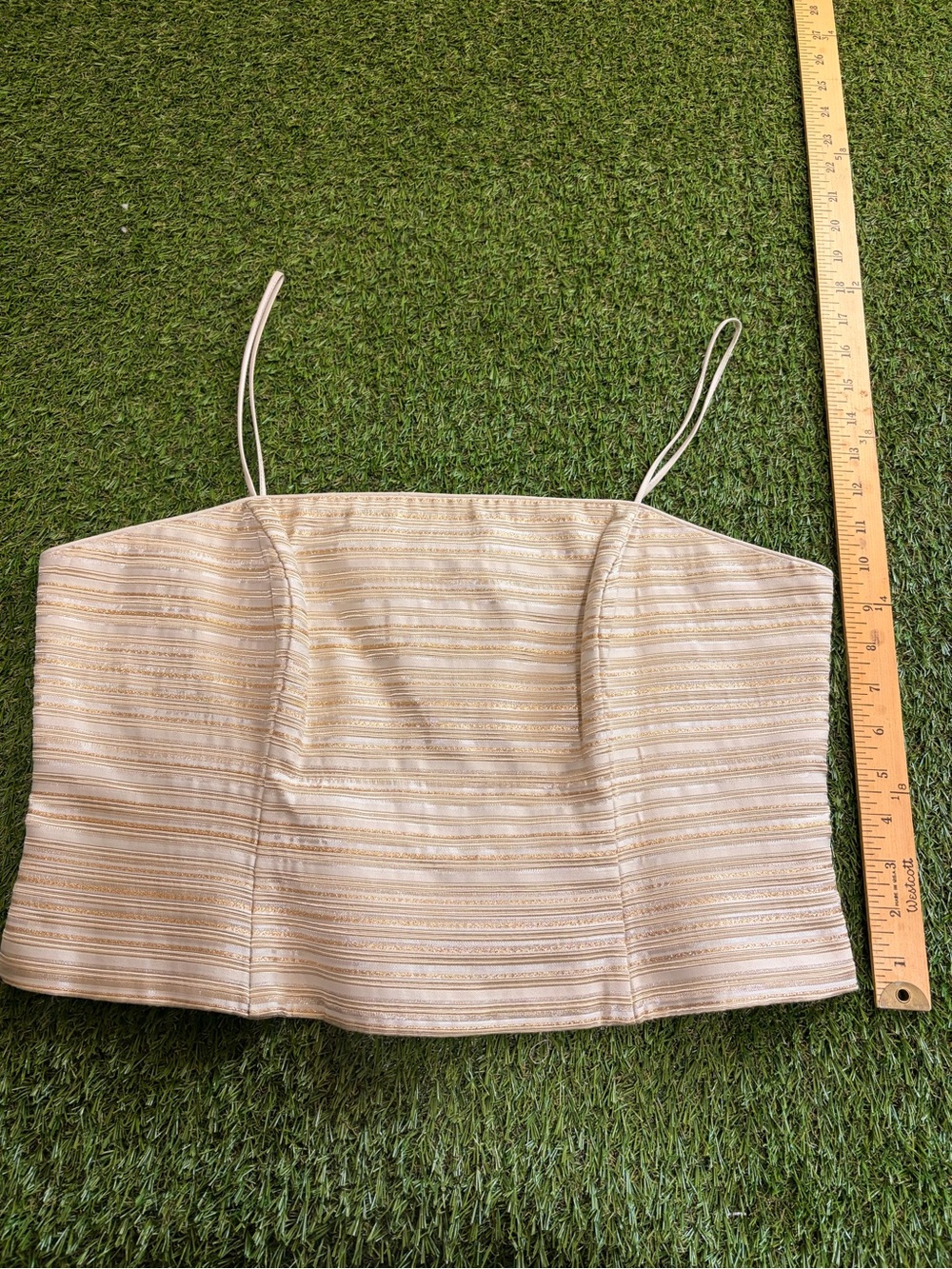 JS Collections Cream and Gold Striped Spaghetti Strap Crop Top